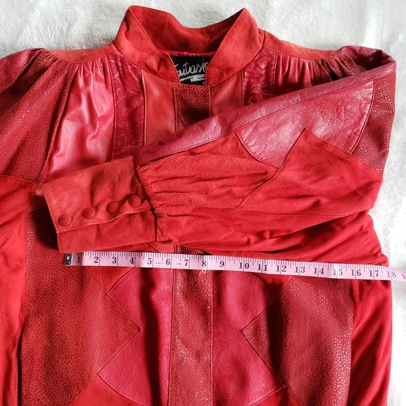 80s Vintage Red Patchwork Leather Jacket - Picture 11 of 16